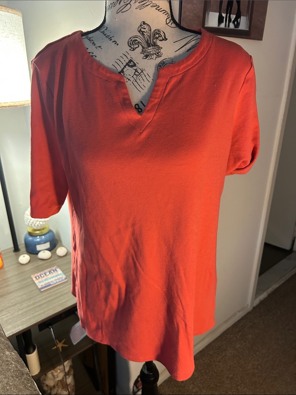 croft & barrow Short-Sleeve Notch Neck Top - Coral